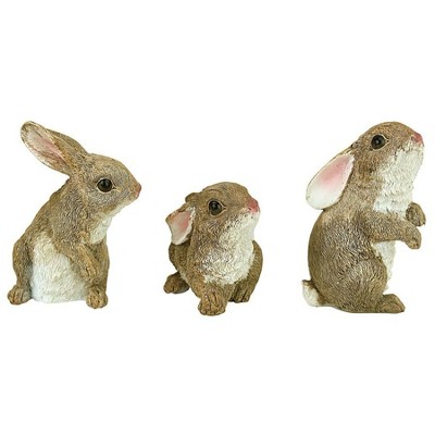 Hand-Painted Brown Resin Garden Bunny Statues Set