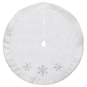 Northlight 48" White and Silver Embroidered Sequin Snowflakes Tree Skirt - 1 of 3