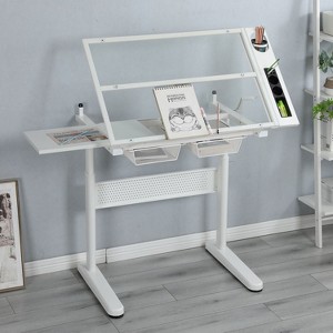 KTMBDW Glass Drafting Table Art Desk – Adjustable Professhional Artwork Drawing Drafting Table Desk, Glass-Topped Art Table for Home Office - 1 of 4