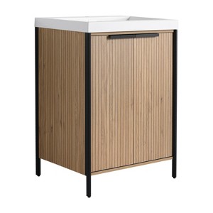 Bencmate Bathroom Storage Cabinets, 2 Soft-Close Cabinet Doors, Modern Cabinet with 3 Adjustable Shelf for Small Space, Brown, 23.6"*19.7"*34.94" - 1 of 4