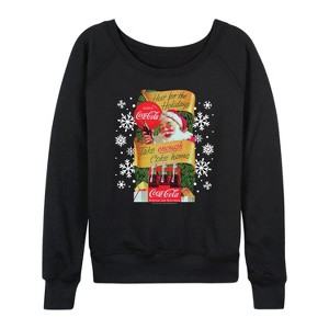 Women's - Coca-Cola - Host The Holidays Lightweight French Terry Wide Neck Long Sleeve Graphic Shirt - 1 of 4