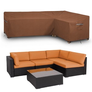 Akefit L-Shaped Patio Sectional Sofa Cover Waterproof Outdoor V-Shaped Furniture Cover Brown - 1 of 4