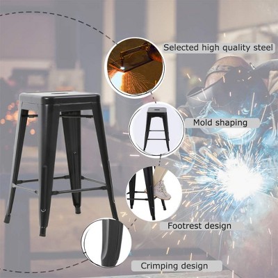 Set of 4 Black Metal 24" Stackable Bar Stools