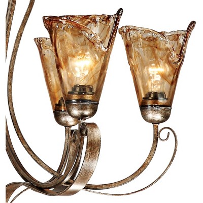 Amber Glass Bronze 6-Light Bell Chandelier