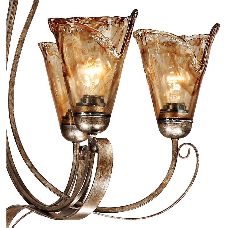 Franklin Iron Works Amber Scroll Golden Bronze Large Chandelier 31 1/2" Wide Rustic Art Glass 6-Light Fixture for Dining Room House Kitchen Island, 3 of 9