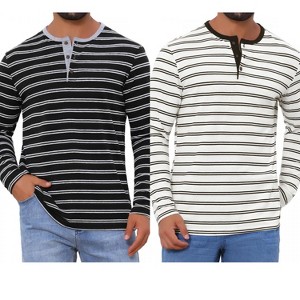 INSPIRE CHIC Men's Long Sleeves Contrasting Colors Striped Henley T-Shirts 2 Packs - 1 of 4