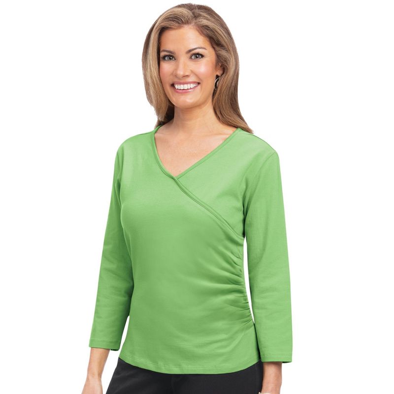 Collections Etc Side Shirred 3/4 Sleeve Surplice Top with V-Neckline, 3 of 5
