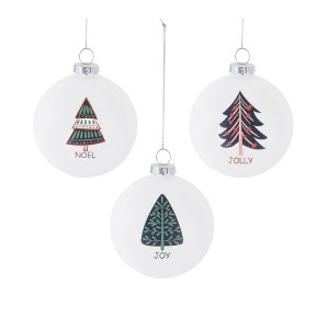 Christmas Tree Sentiment Glass Ornaments – 4"H Holiday Ball Ornaments with Jolly, Noel & Joy Designs (Set of 6) by Melrose - 1 of 4