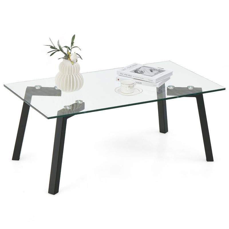 Costway Tempered Glass Coffee Table Modern Center Table with Metal Frame for Living Room, 1 of 11
