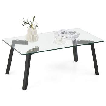 Costway Tempered Glass Coffee Table Modern Center Table with Metal Frame for Living Room