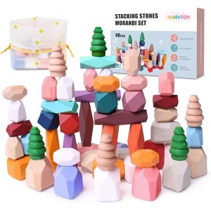 40-Piece Wooden Stacking Rocks Set, Forest Theme STEM Sensory Toy for Kids Ages 3-5 - 1 of 4