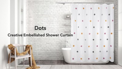 Playful Multicolor Pom Pom White Fabric Shower Curtain