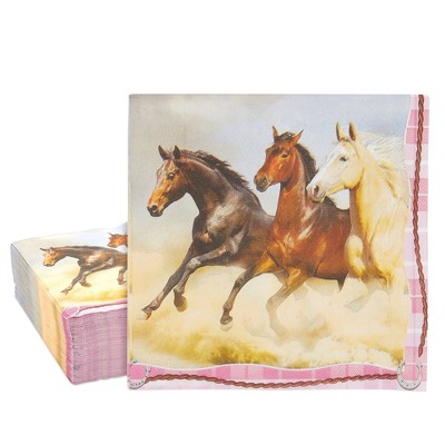 Blue Panda 100 Pack Horse Napkins for Table Setting, Horse Party Decorations for Girls, 6.5 In