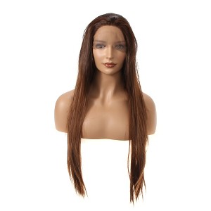 Unique Bargains Women Long Straight Hair Lace Front Wig with Wig Caps 24" 1PC - 1 of 4