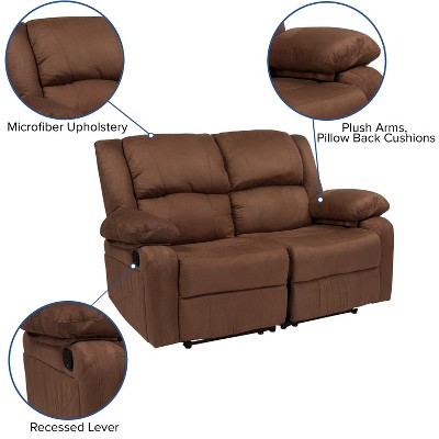 Chocolate Brown Microfiber Reclining Loveseat with Pillow-top Arms