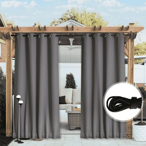 NICETOWN Weatherproof Outdoor Curtains, 2 Panels, Windproof Waterproof Privacy Drapes with Rope - 1 of 4