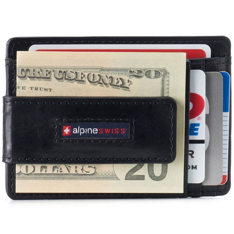 Alpine Swiss Harper Mens RFID Slim Money Clip Front Pocket Wallet Minimalist Leather ID Card Holder, 1 of 7