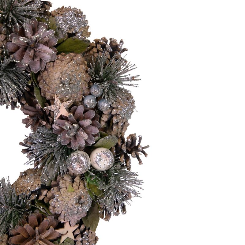 Northlight Pastel Pink Pine Cones and Stars Glittered Artificial Christmas Wreath, 13-Inch, Unlit, 2 of 4