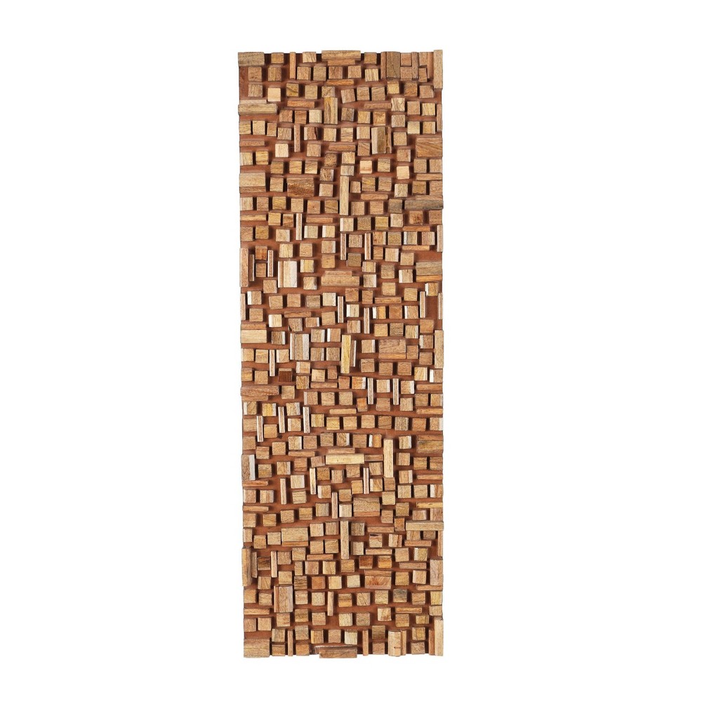 Photos - Wallpaper 48"x16" Mango Wood Abstract Handmade Geometric Block Panel Wall Decor Brow