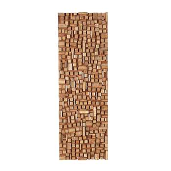 Mango Wood Abstract Handmade Geometric Block Panel Wall Decor Brown - Olivia & May