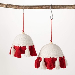 5"H and 4"H Sullivans Red and Cream Boho Ornament - Set of 2  Red Christmas Ornaments - 1 of 2