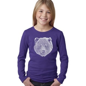 LA Pop Art Girl's Word Art Long Sleeve - Bear Face - 1 of 4