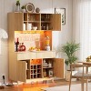PAKASEPT 70" Fluted Coffee Bar Cabinet with Power Outlet & Light, Kitchen Hutch with Drawers, Shelf and Wine Glass Rack, Pantry China Cabinet for Home - 4 of 4