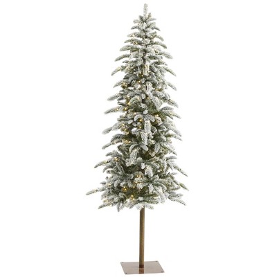 6.5ft Nearly Natural Pre-Lift LED Flocked Washington Alpine Artificial Christmas Tree White Warm Lights