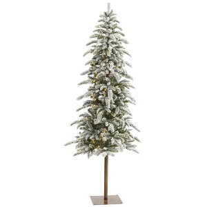 6.5ft Nearly Natural Pre-Lift LED Flocked Washington Alpine Artificial Christmas Tree White Warm Lights - 1 of 4