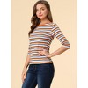 INSPIRE CHIC Women's Elbow Sleeves Boat Slim Fit Casual Stripe Animal Print Multi Floral Pattern T-Shirt - 4 of 4