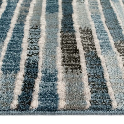 Blue and Gray Wool Blend Stripe Runner Rug 1'11" x 7'6"