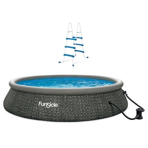 Funsicle 36 Inch SureStep 3-Stair Swimming Pool Ladder with 15' x 36" QuickSet Ring Top Above Ground Swimming Pool, Dark Herringbone - 1 of 4