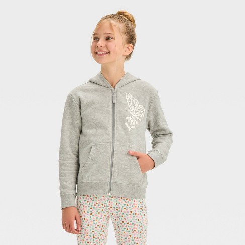 Girls butterfly Zip up Fleece Hoodie Sweatshirt Cat Jack Heather Gray Xl Plus Target