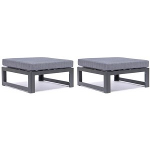 LeisureMod Chelsea Outdoor Patio Ottomans Set of 2, Black Aluminum with Cushions – Weather-Resistant Footstools for Patio and Garden - 1 of 4