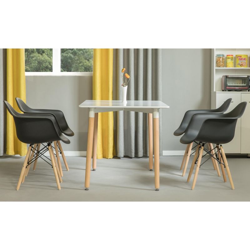 Mid-Century Modern Style Plastic DAW Shell Dining Arm Chair with Wooden Dowel Eiffel Legs, Black, 5 of 12
