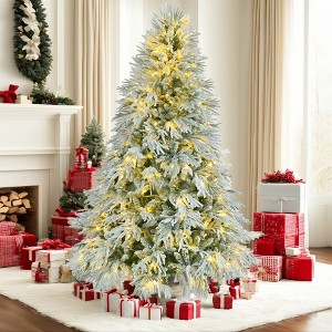 VisioGear Craft Activity Kits 6FT Pre-Lit Spruce Snow Flocked Christmas Tree, Artificial Hinged Xmas Tree, Multicolor - 1 of 4