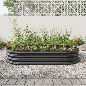 Lyngins Raised Garden Beds Outdoor, Corrugated Galvanized Metal Planter, Open Base, Oval Outdoor Planter Bed for Flowers & Vegetables - 1 of 4