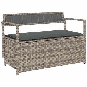 vidaXL Patio Storage Bench with Cushion Gray Poly Rattan garden storage bench - 1 of 4