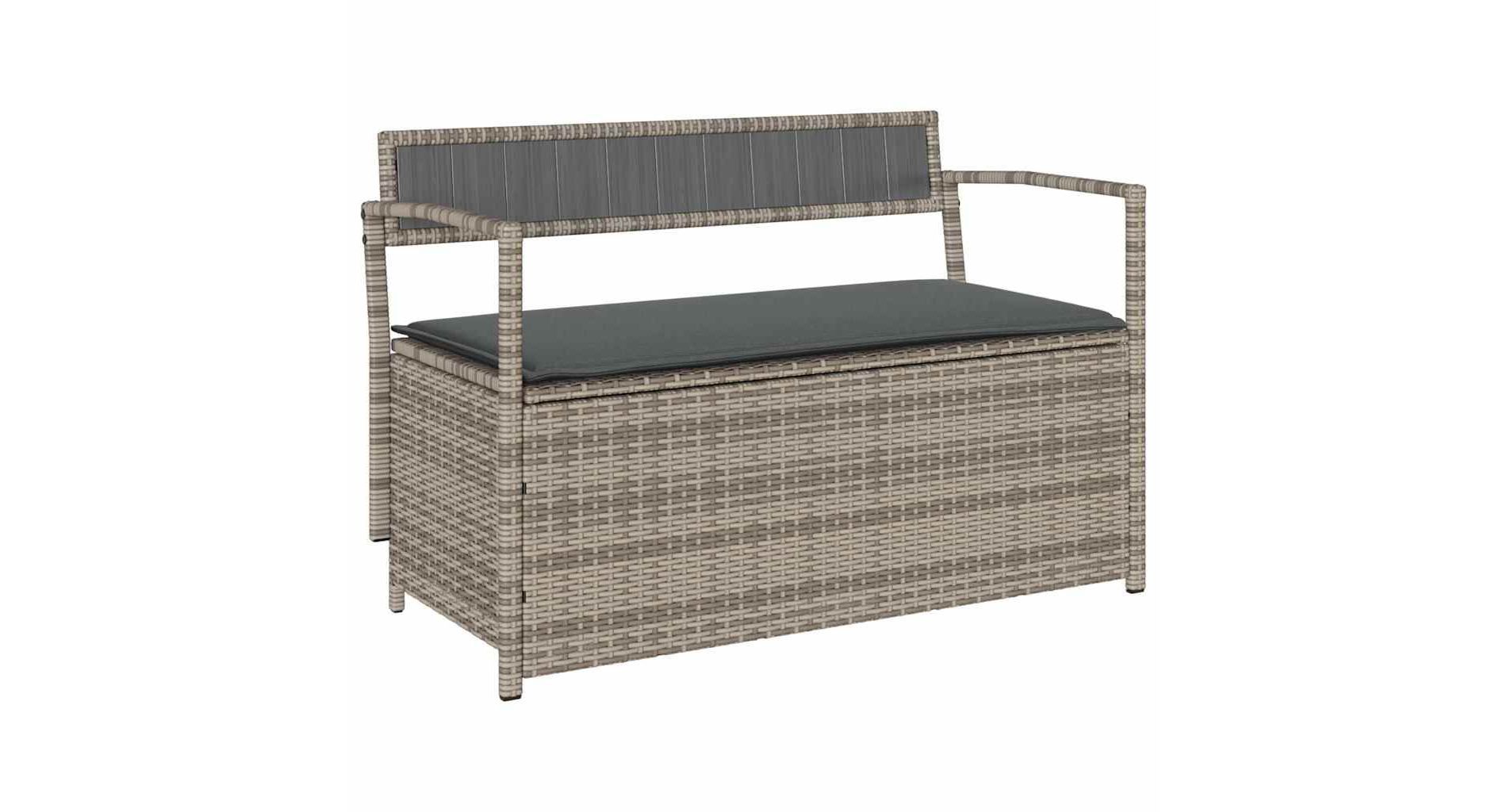 vidaXL Patio Storage Bench with Cushion Gray Poly Rattan garden storage bench