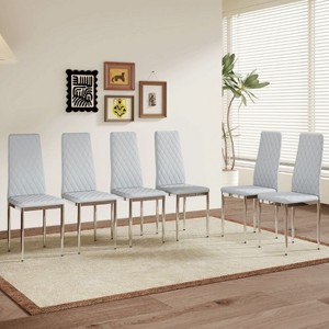 CAVINAS Set of 4 PU Leather Dining Chairs with Diamond Stitch Back and Silver Metal Legs - 1 of 4
