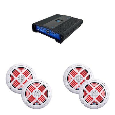 ATG Audio Power Sports Two Pair White 8" RGB LED Speakers with Class A/B 2400 Watt Amplifier