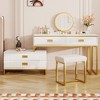 Okak Modern Vanity Set with 3-Color LED Mirror & Rolling Cart, 4-Drawer Makeup Desk, Gold Metal Frame for Salon/Bedroom, Gold+White - 2 of 4