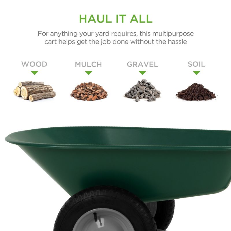 Best Choice Products Dual-Wheel Home Wheelbarrow Yard Garden Cart for Lawn, Construction - Green, 3 of 9