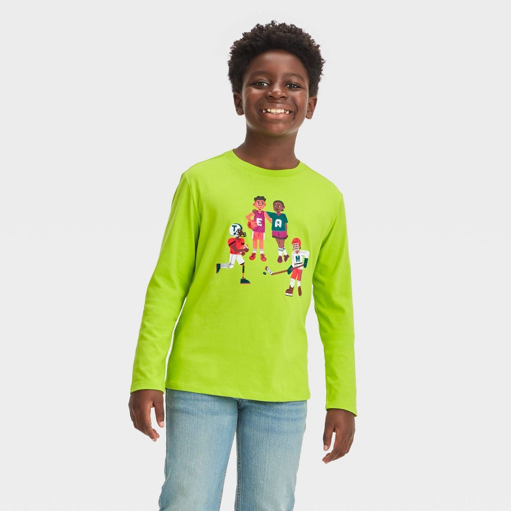 (Case of 8 PCs) Boys' Long Sleeve Sports Friends Graphic T-Shirt - Cat & Jack™ Light Green differ size XS-S-M L Xl boys 