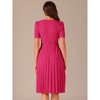 Allegra K Women's V-Neck Short Sleeve Belted A-Line Work Pleated Dress - 3 of 4