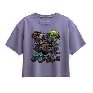 Girls' - Hot Wheels - Monster Truck Grids Short Sleeve Boxy Graphic T-Shirt - 1 of 3