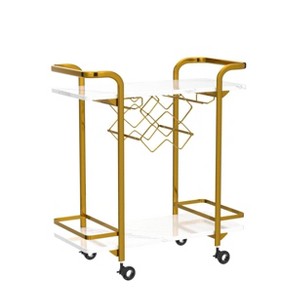 ZACHVO Deluxe Gold Bar Cart with Glass Holders & 5 Bottle Racks, 2-Tier Modern Marbled Wood Cart on Silent Wheels, for Kitchen & Dining Room - 1 of 4