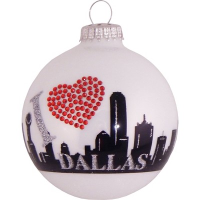 Christmas by Krebs Porcelain White Dallas Skyline Christmas Ball Ornament 3.25" (80mm)