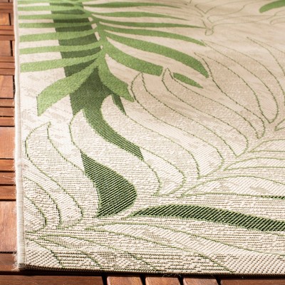 Cream and Green Botanical Indoor/Outdoor Synthetic Area Rug