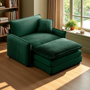 Corduroy Single Sofa with Footstool & Pillow - 1 of 4